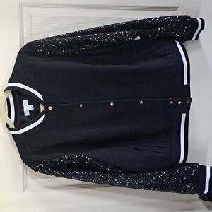 NWT Ashley Nell Tipton Boutique Wool Sequin Snap Button Bomber Jacket Varsity